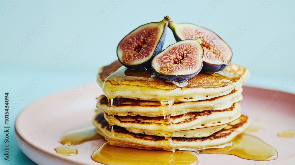 Poster a pancake tower topped with figgy slices and syrupy goodness