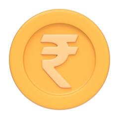 Circular coin featuring the Indian rupee symbol, representing India's currency, finance, and economy. 3D icon, sign and symbol. Front view. 3D render illustration