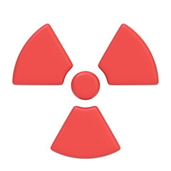 Red radioactive hazard symbol, representing nuclear radiation danger, isolated on a white background. 3D icon, sign and symbol. Front view. 3D render illustration