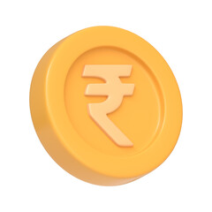 Circular coin featuring the Indian rupee symbol, representing India's currency, finance, and economy. 3D icon, sign and symbol. Side view. 3D render illustration