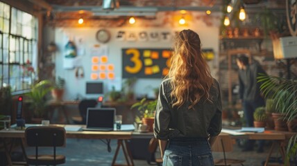 Naklejka premium Creative Office Environment: Woman in Modern Workspace