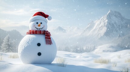 Fototapeta premium Cute snowman. Winter holiday theme.