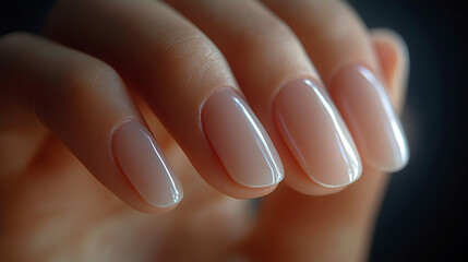 Close-up of a woman's hands with neatly manicured nails in soft pastel tones, symbolizing elegance, simplicity, and femininity. The gentle hues evoke calm, grace, and refined sophistication
