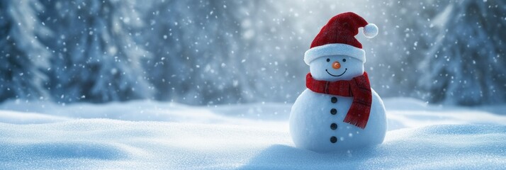 Fototapeta premium Cute snowman. Winter holiday theme.