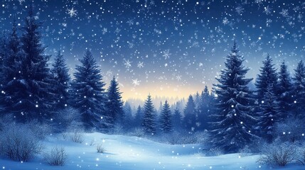 Fototapeta premium winter night landscape. snowy forest and fir branches.