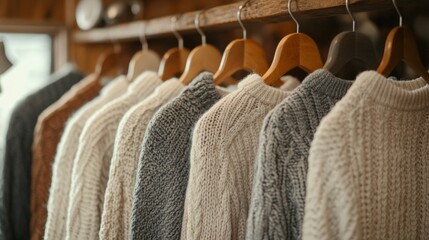 Obraz premium Autumn fashion wardrobe with cozy knit sweaters in various fall colors