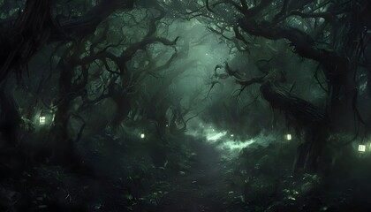 halloween night forest 
spooky night in forest
spooky haunted trees in forest
