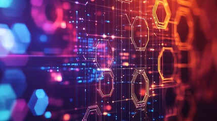 Obraz premium Abstract technological background with hexagonal pattern. Modern 3D render with dynamic shapes and colors. Concept of innovation, technology, and communication. 