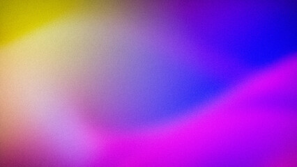 A bright abstract gradient with vibrant transitions of yellow, purple, pink, and blue, featuring a soft grainy texture. Perfect for 4K wallpapers and modern designs