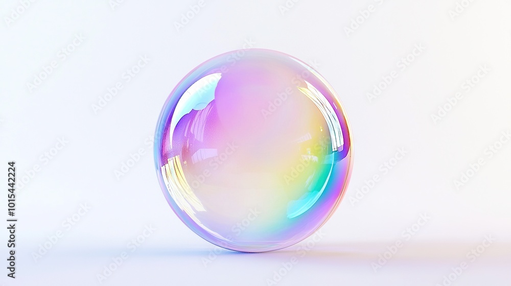 Poster a close-up of a soap bubble on a white background, showing both the inside and outside reflections