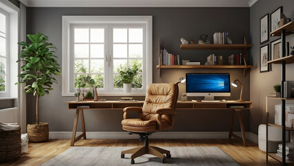 Fototapeta premium Home Office 3D render for working from home generative ai