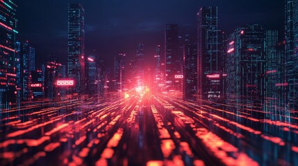 Digital letters flowing in mid-air within a city skyline at night view conveying the fusion of old and new communication technology futuristic tone Analogous Color Scheme