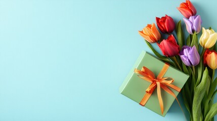 Gift box with tulip flower