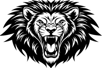 Aggressive ferocious african lion silhouette minimalistic vector art illustration