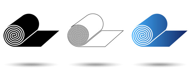 Yoga Mat icon. Yoga Mat icon on a white background, isolated. The icon has three uses in applications and websites. Vector illustration. Yoga Mat icon on a white background.