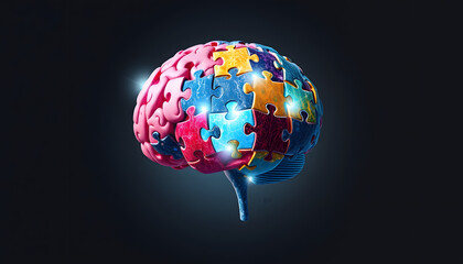Conceptual artwork, Head of jigsaw puzzle, memory, brain, mind, soul, and psychology concept art, surreal painting 3d illustration isolated with white highlights, png