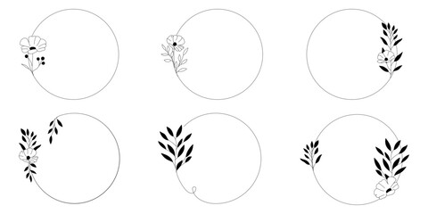 Szablony ramek z botanicznym motywem w prostym stylu z listkami i kwiatami - zaproszenia ślubne, gratulacje, baby shower, pocztówki, kartki urodzinowe, kartki z życzeniami, dzień kobiet.