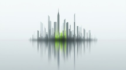 Fototapeta premium Futuristic skyline reflection on water, showcasing modern architecture and serene atmosphere.