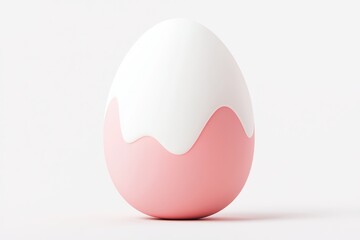 Stylish pink and white egg with a glossy finish on a white isolated background.