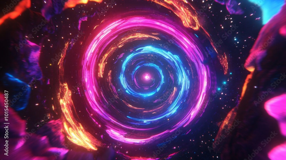 Poster a mesmerizing cosmic vortex filled with swirling pink, blue, and orange lights creates a captivating