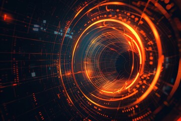 Fototapeta premium A glowing orange circle with a black background, generative ai image
