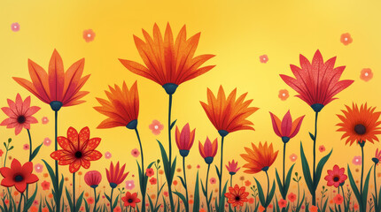 Fototapeta premium Bunte Blumen vor einem gelben Hintergrund