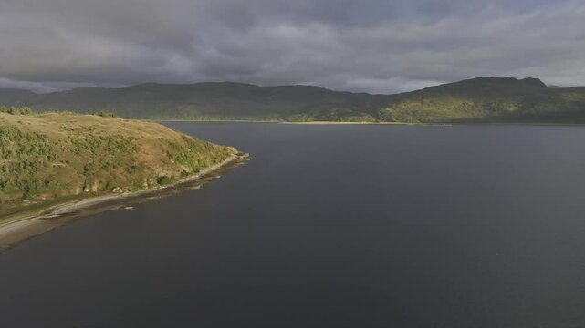 Evening mood at Loch Alsh, drone shot, Reraig, Kyle, Scotland, Great Britain