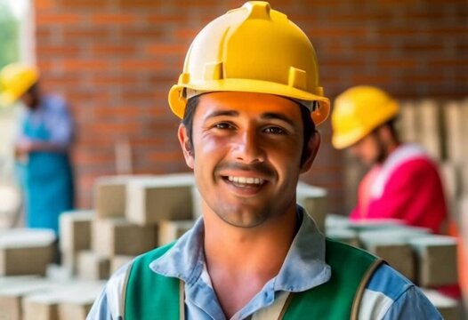 Young bricklayer at work