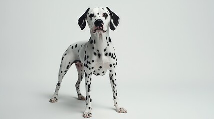   Black Dalmatian dog against white background with black facial marking