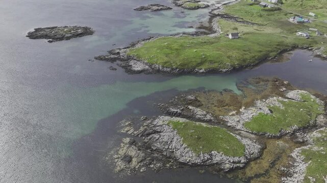 View to Earsairidh, drone image, east coast of Barra, Hebrides, Scotland, Great Britain