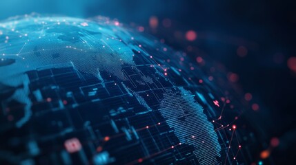 A glowing blue globe showcases floating currency symbols and streaming data lines, emphasizing the interconnectedness of global finance in a futuristic setting