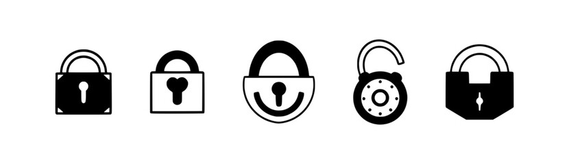 Padlock and Lock Icon Set for Security, Privacy, and Digital Safety – Ideal for Passwords, Encryption, and Safe Access Applications