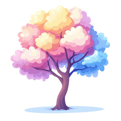 vibrant tree with colorful clouds, isolated on a white background, transparent background.