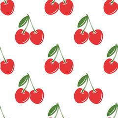 Vector Seamless Pattern with Adorable Cherry on White Background. Cute Cherries for Valentine s Day, Love, Romance Concept