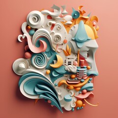 Fototapeta premium Abstract Paper Sculpture Art with Colorful Layers and Flowing Shapes