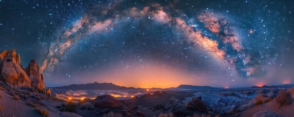 Fototapeta premium Starry night sky with the Milky Way visible, expansive and aweinspiring, Nature, Cool tones, Photograph, Cosmic wonder