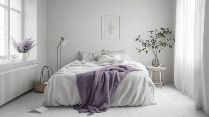 This inviting bedroom showcases a soft color palette and minimalist decor