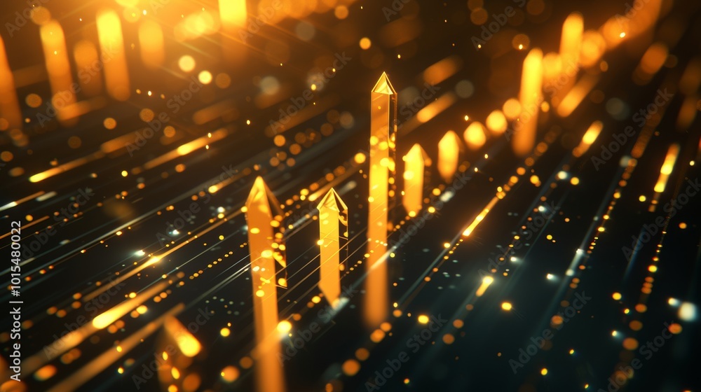 Aufkleber a futuristic representation of a financial growth chart featuring golden arrows pointing upwards. li