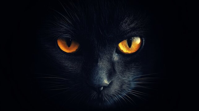 black cat yellow eyes peering from the darkness - Powered by Adobe