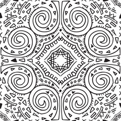 Black white tribal Polynesian geometric tattoo abstract hand drawn seamless pattern. Vector line endless illustration on white background