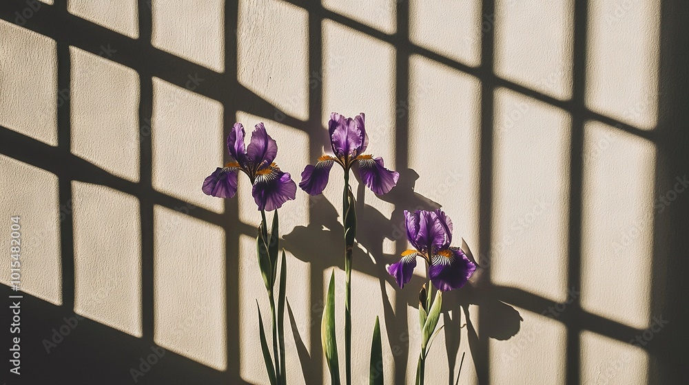 Canvas Prints   A collection of lavender blossoms resting atop a table alongside an architectural silhouette on a mural