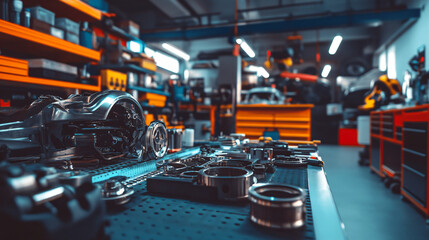 A workshop for creating high-performance aftermarket parts for racing cars.