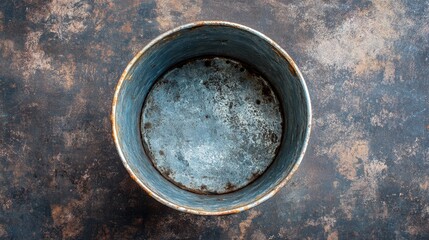 Top View of an Empty Vintage Zinc Bucket Showcasing Patina and Rustic Charm Ideal for Gardening Home Decor or Vintage Collectibles in Nature