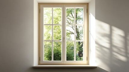Fototapeta premium Cozy home interior featuring sunlight streaming through a beautifully framed window enhancing warmth comfort and inviting serenity into the living space