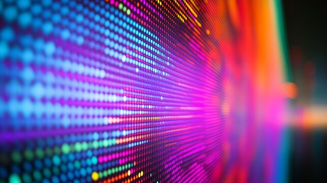 Vibrant LED video wall in vivid colors and intricate patterns showcasing immersive digital art for modern decor and entertainment technology atmosphere