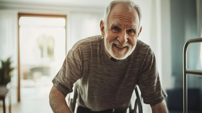 Elderly man engaged in occupational therapy session focusing on rehabilitation mobility enhancement health wellness senior care and support activities