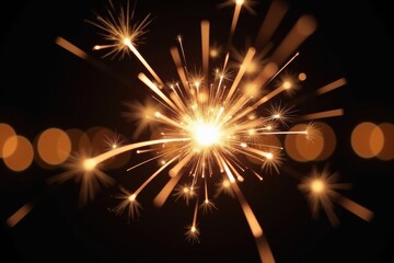 Close-up of a sparkler, with glowing, out-of-focus lights creating a bokeh effect behind it