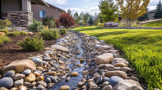 Efficient drainage system integrated within beautiful landscaping promoting optimal water management and sustainable garden design for eco-friendly living