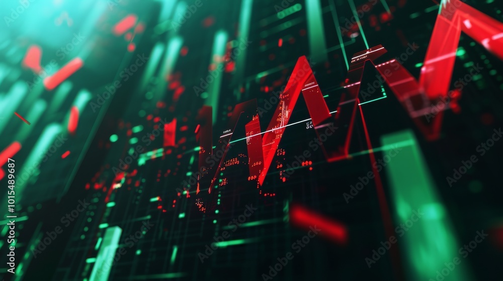 Aufkleber dynamic abstract financial graph with green and red lines on a dark background. the high-tech design