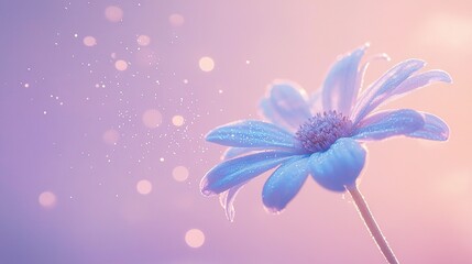 Obraz premium A close-up of a blue flower with droplets of water on its petals and a soft, blurry background